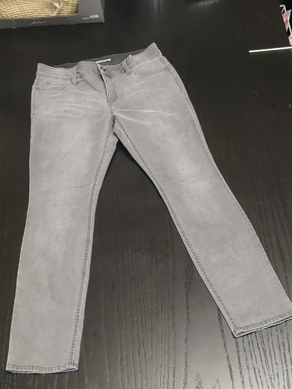 Liz Claiborne Studded Front Women’s Gray Washed Classic Slim Leg Jeans,Sz 8